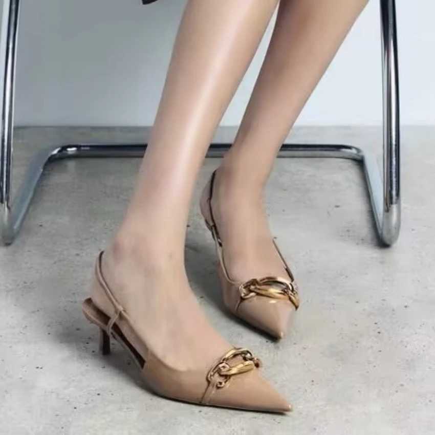2024 Chain Cat High H Wen Slingback Sandals Wan Pumps Womens Wedding High Heels Modern Shoes Y250317