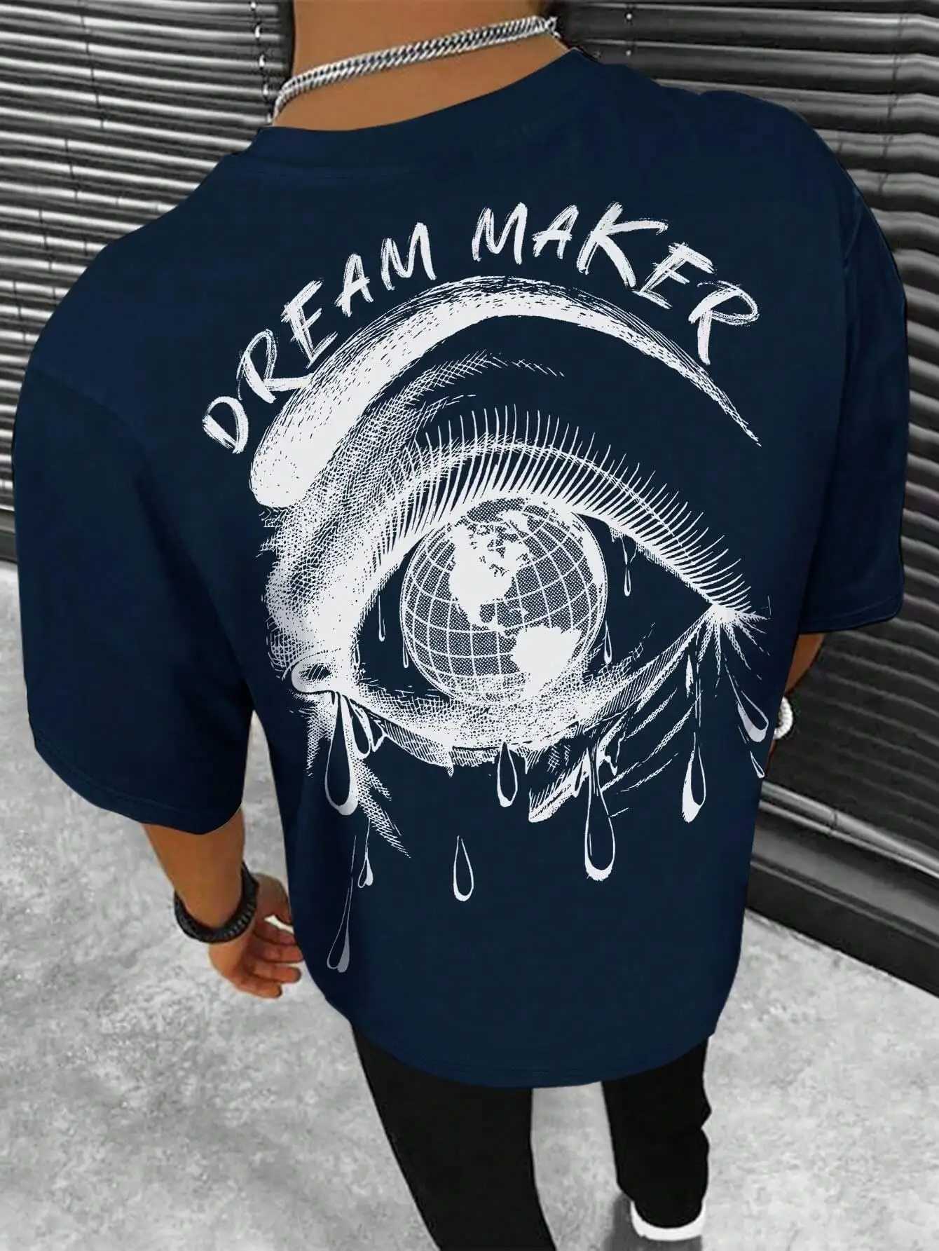Dream Maker Tearful Earth Printing T-shirt Mens Summer Loose T-shirt Cotton Casual Street T-shirt Hip Hop Extra Large T-shirtXJ250318