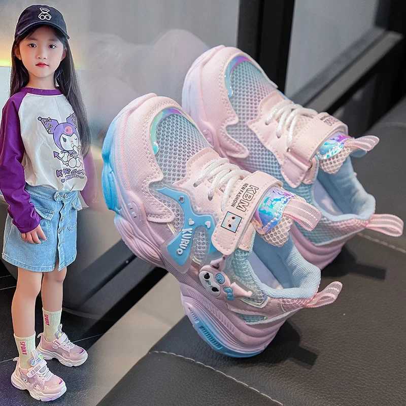 Childrens Kuromi casual sports shoes girls cute bow leather breathable board shoes students running shoes sports shoes W250318