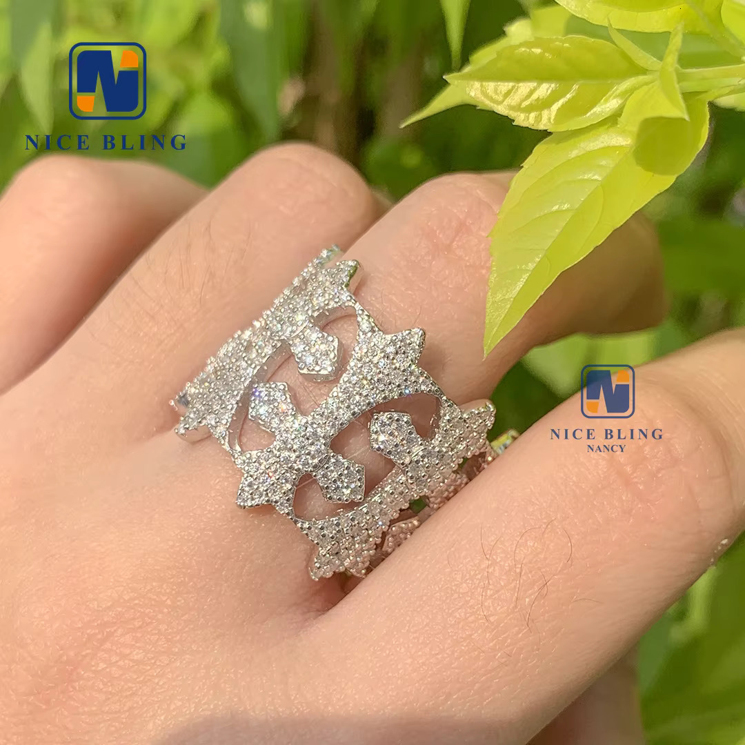 Iced Out Jewelry Luxury Style S925 with Vvs Moissanite Diamond Custom Ring Pass Diamond test Hip Hop Ring