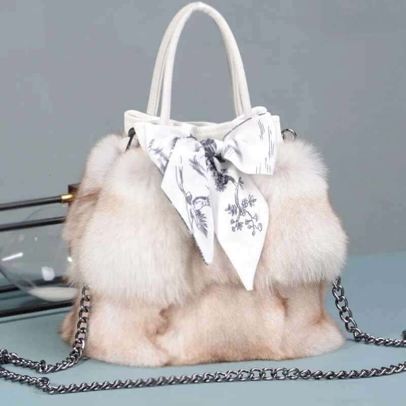 Fox Winter Women Female Fashion Chain Shoulder Real Purse Natural Fur Hand Bags Evening Party Bag