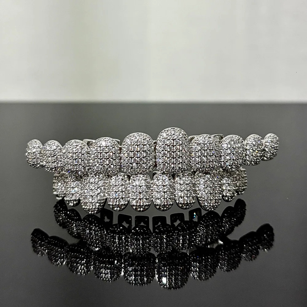 RACHELZ Gold Silver Color Full Iced Out CZ Stone Teeth Braces Hip Hop Shiny Zircon Tooth Caps For Women Men Jewelry Gift 250318