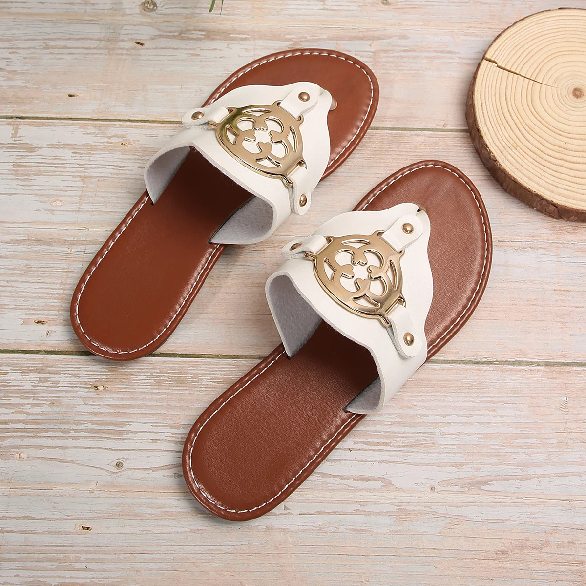 Womens Metal Buckle er Sandals for Women Summer Classic Solid Color Outdoor Banquet Party Flip Flops 250318