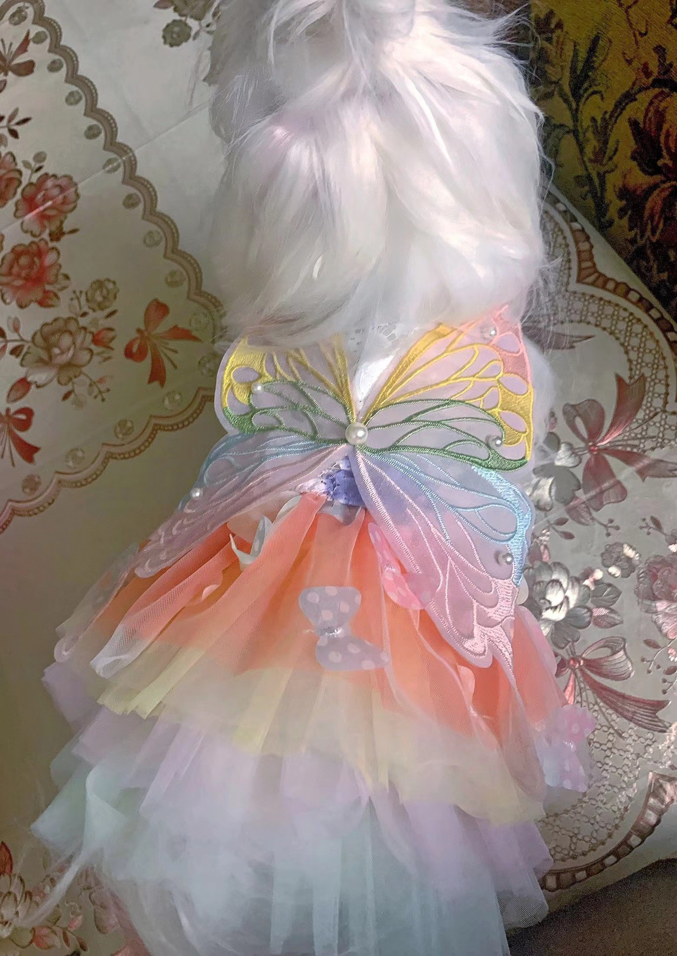 Dog Dresses, Rainbow Butterfly Dog Dresses for Small Dog Girl Puppy Lace Princess Dress Cat Outfit Pet Butterfly Costume for Kitten