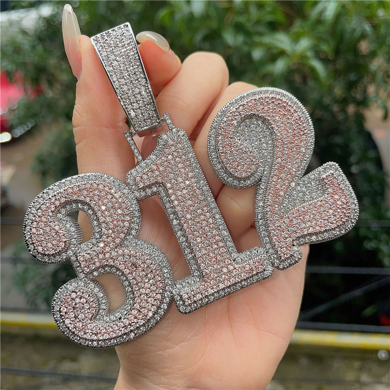 Men Women Bling Jewelry Gold Plated Full moissanite Stone Custom Name Letter Number Pendant Necklace with 3mm 24inch Rope Chain