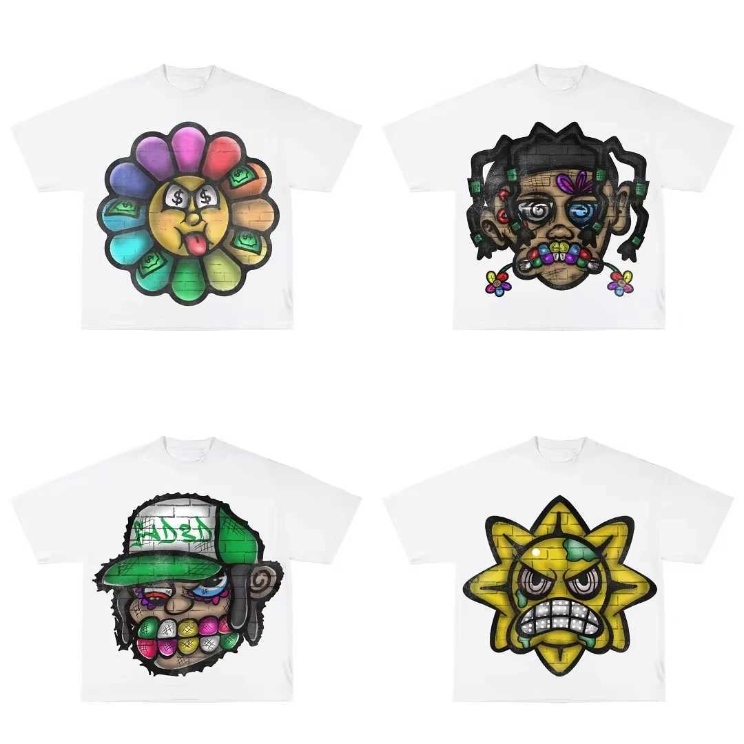 Y2K streetwear big head cartoon printed graphic T-shirt oversized womens casual loose Harajuku short sleeved clothing from the 2000sXJ250318