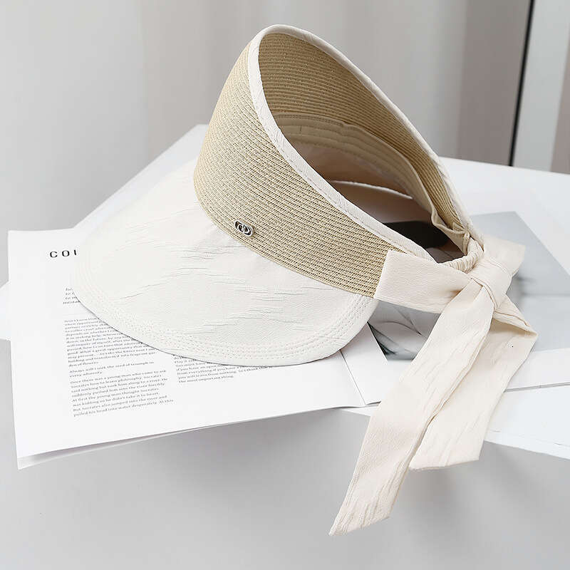Korean summer outdoor grass woven sunshade empty top hat for women cycg and traveg, UV resistant binding style, large eave foldable