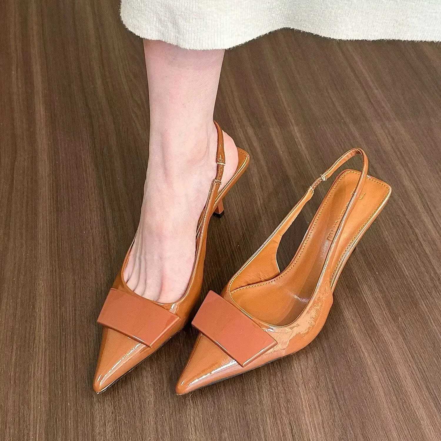Pointed Toe Heeled Sandals Elegant Shallow Medium H Fi Pump Spring 2025 Trend Designer Dress Party Women Y250317
