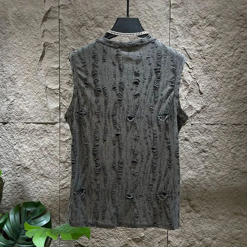 Mens Sleeveless T-Shirt Shorts Set O-Neck Casual Hollow Tank Top Shorts hole Hollow Quick Male Breathable Vest 2 Piece Set 250318