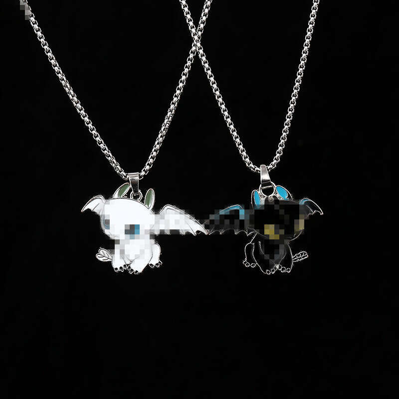 Black and white demon necklace, female Instagram, niche hip-hop men's pendant, versatile long sweater chain necklace