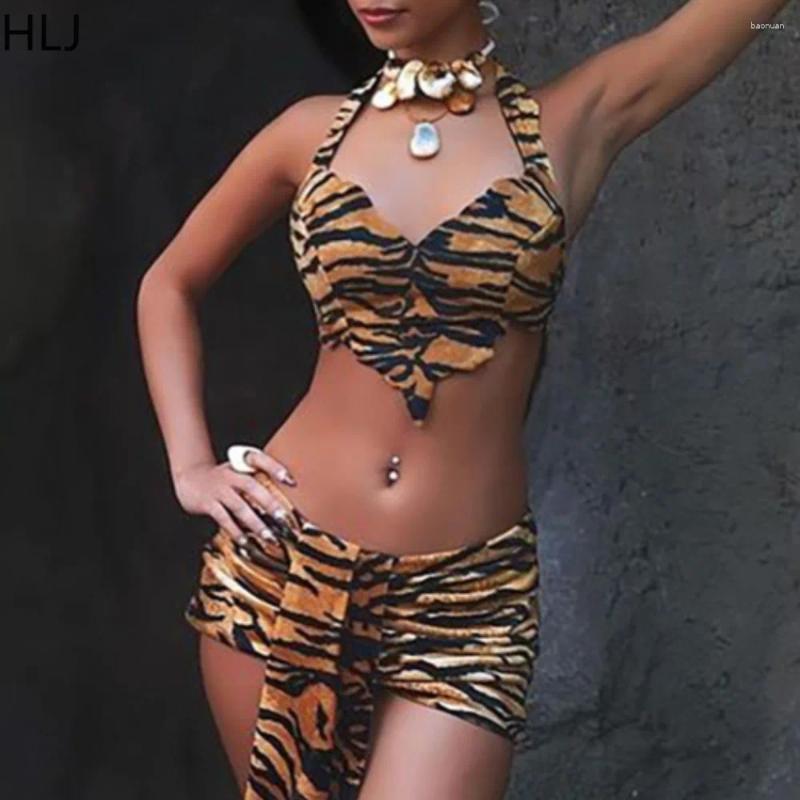Womens Tracksuits HLJ Sexy Leopard Print Two Piece Set For Women Halter Deep V-neck Crop Top And Bodycon Skirt Suit Female Streetwear