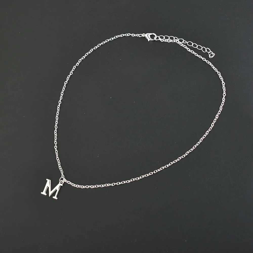 Silver A-Z English letter pendant necklace womens metal jewelry simple initial chain necklace W250318