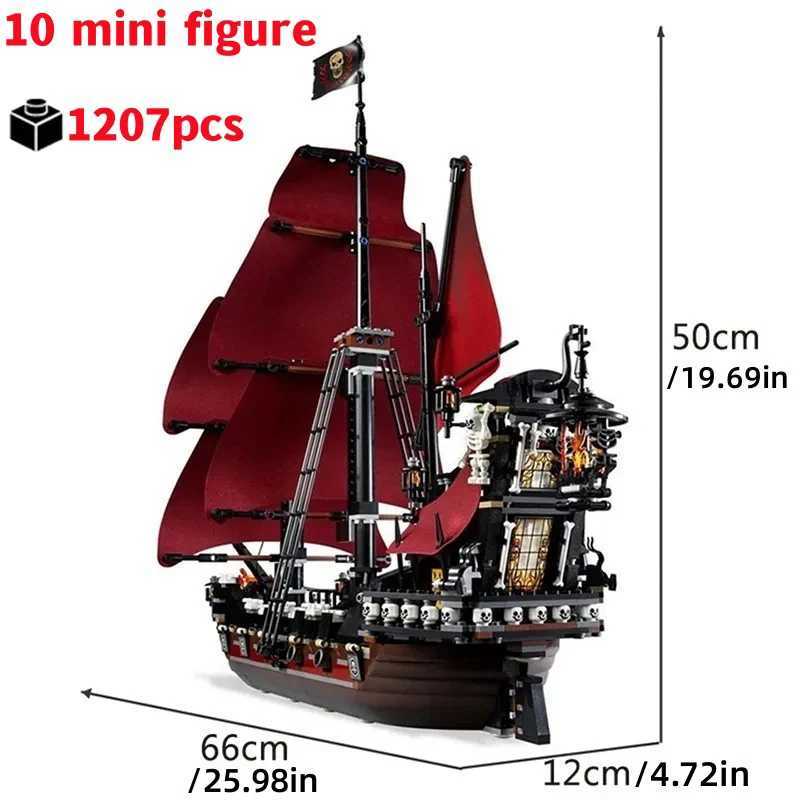 Caribbean Pirate Ship Queen Revenge Warship Black Pearl Sailor Building Blocks MOC 4195 Assembled Toys Childrens GiftsXJ250318