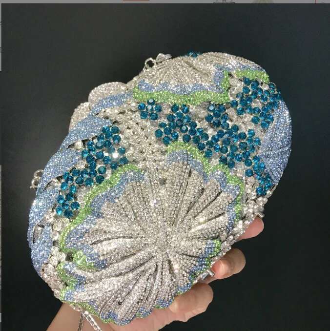 Blue/Yellow/White Multicolored Dia Crystal Clutch Rhie Women Clutches High Quality Phone Wallet Best Party Purse Bag