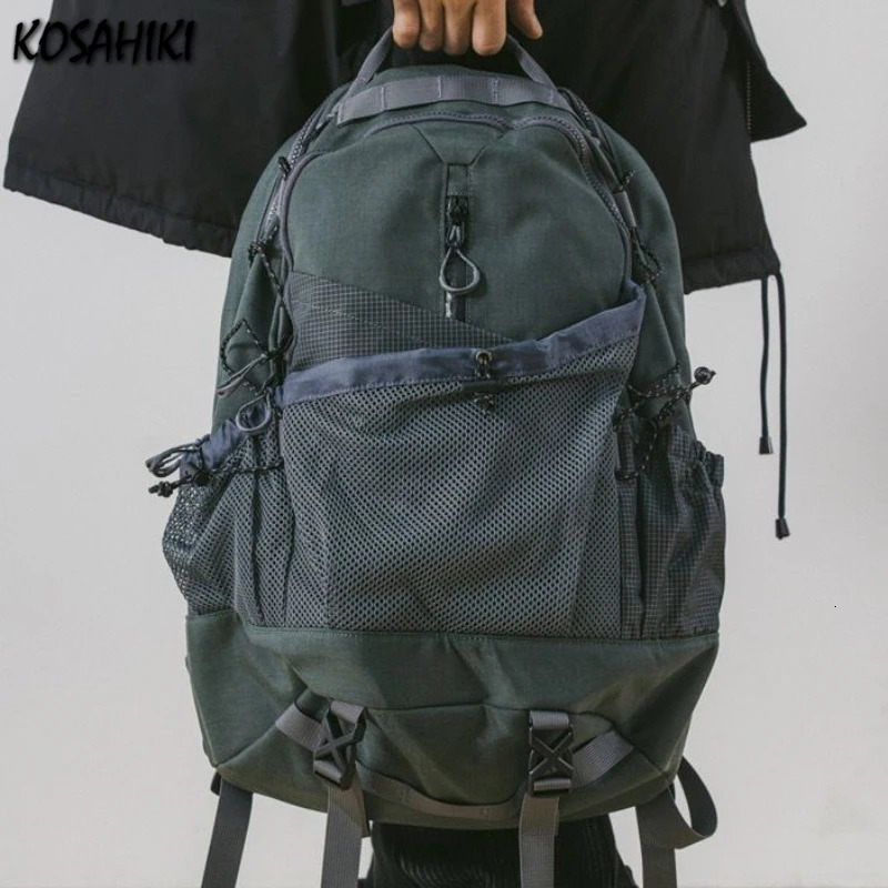 High-capacity Casual Grunge Men Backpack Vintage Y2k Aesthetic Streetwear Backpacks Casual All Match Trendy Drawstring Rucksacks 250318