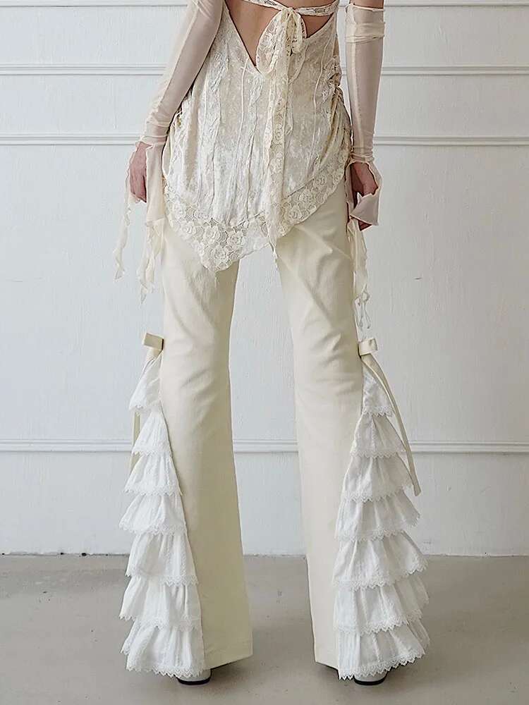 Haruku Gothic Pants For Girl, Off White Lace, Casual Bandage Ing Fashion, High Waist Slim Pants, Hot Streetwear
