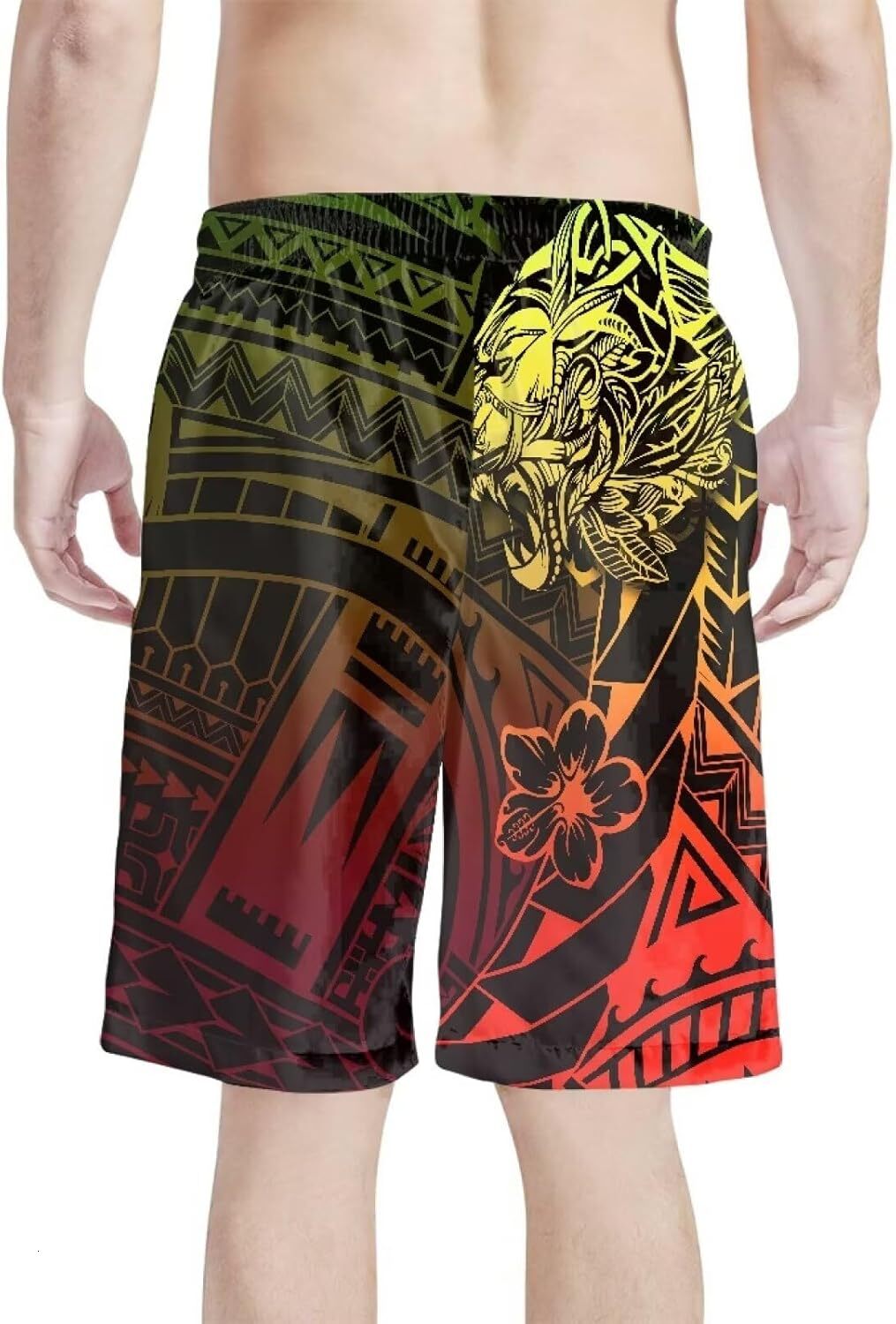 Polynesian Style Print Running Shorts for Men Gym Shorts Boho Clothes Polynesian Hibiscus Pattern Custom Beach Short