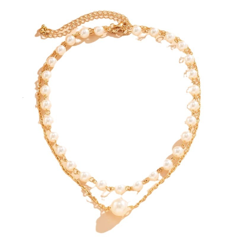 Double Layer Imitation Pearl Chain Necklace Feminine Style Multi-layer Choker Collarbone Chain Jewelry for Women