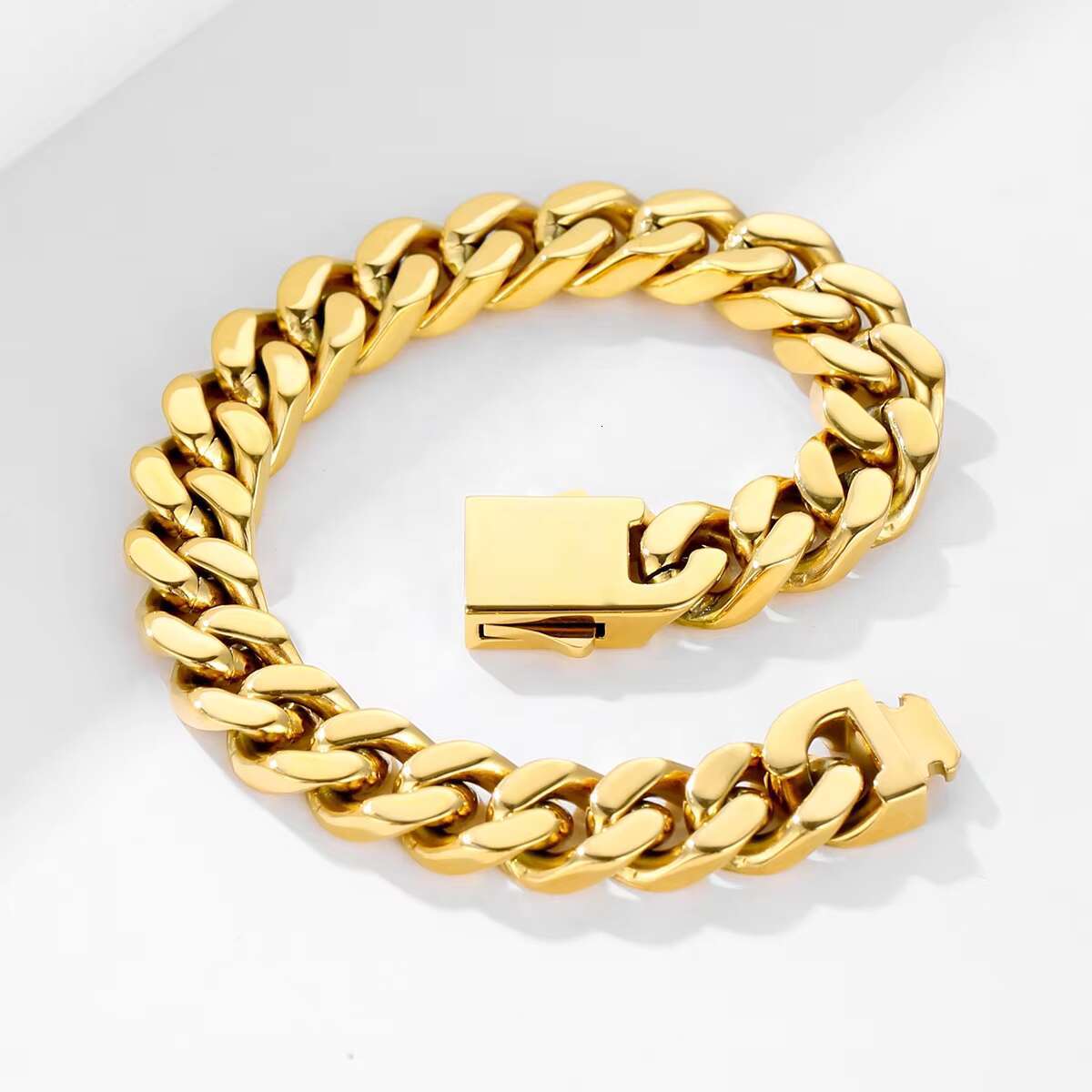 Trendy Hardcore Metal Hip Hop Men's Chunky Bracelet Gold Plated Stainless Steel 13mm Cuban Chain