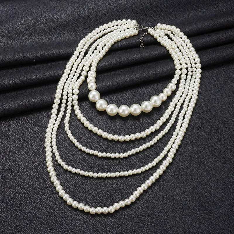 New imitation pearl necklace suitable for women long white multi-layer pearl necklace party birthday jewelry gift W250318
