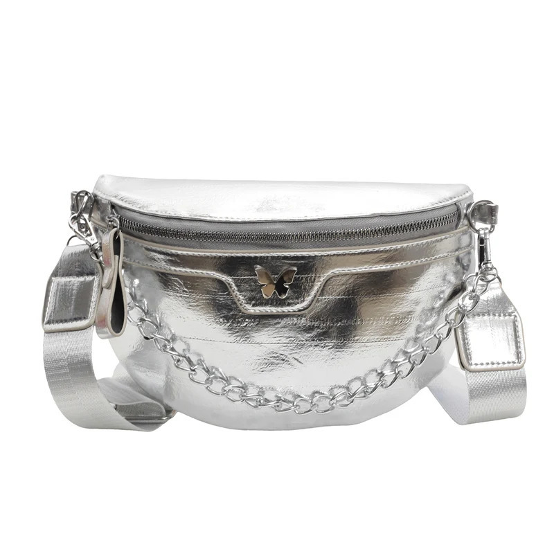 Womens luggage casual banana bag fashionable cross shaped bag womens chain handbag womens waist bag half moon belt bag 250317