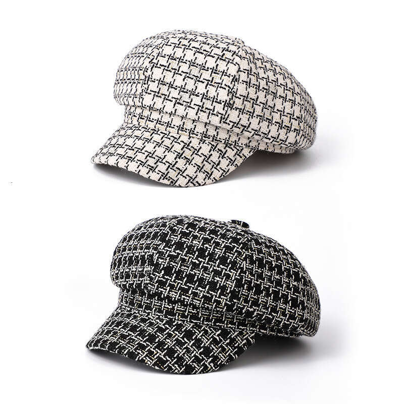 Xiaoxiangfeng black white octagonal artist's adult women's hat, autumn and winter sunshade, sun protection, travel trendy hat