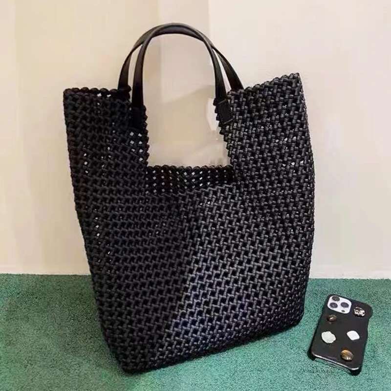 Genuine Leather Tote Bags For Women Handbags Designer 2023 New In Cowhide Weave Hollow Large Capacity With Inner Pocket