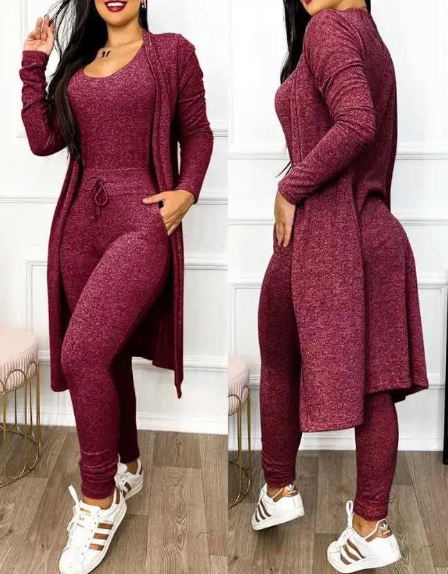 Autumn Womens New Drawstring Pocket Design Jumpsuit Coat Set Temperament Commuting Women Fashion Suit Sets Two Piece Outfits X250318