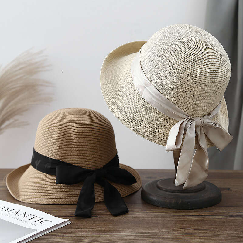 Women's Summer Outdoor Seaside Big Eaves Sunscreen Straw Butterfly Knot Beach Bent Edge Woven Sun Hat