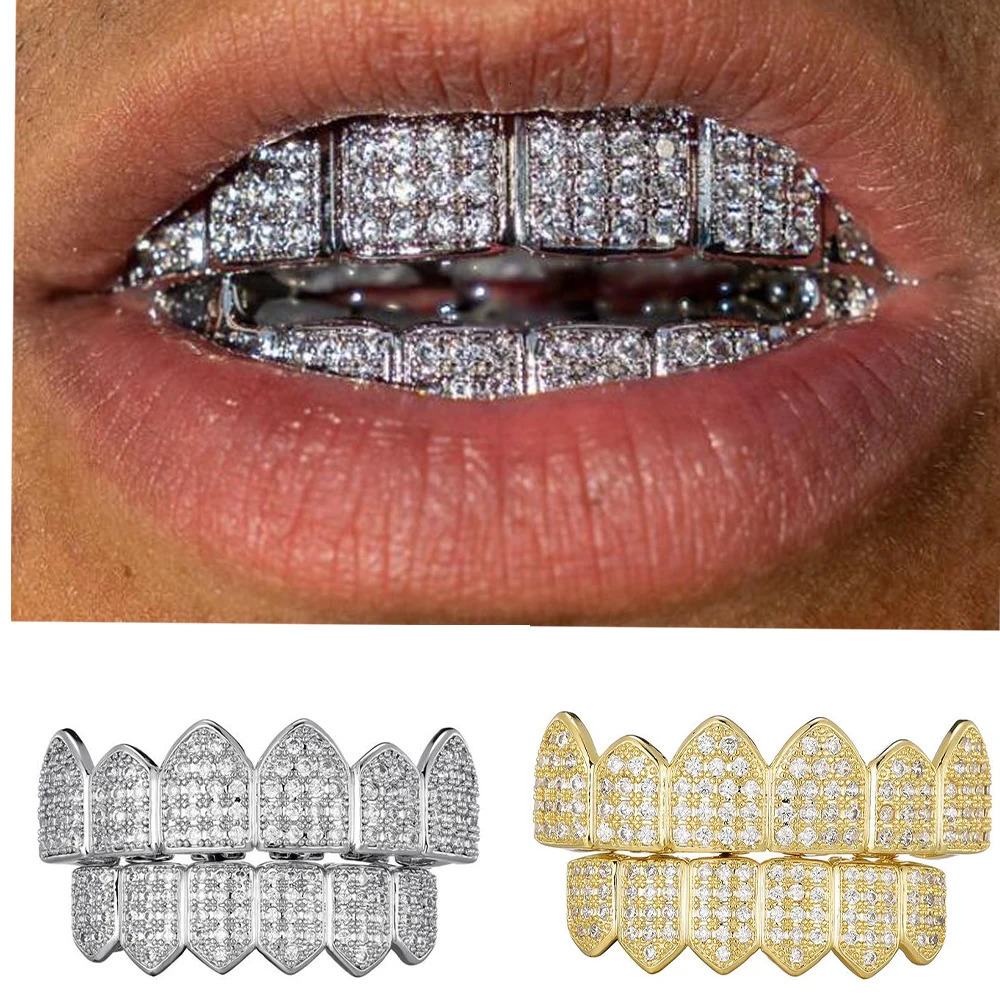Feel Style Full CZ Teeth Set For Unisex Cubic Zirconia Stone Top Bottom Teeth Grills Box Packing Hip Hop Jewelry For Men 250318