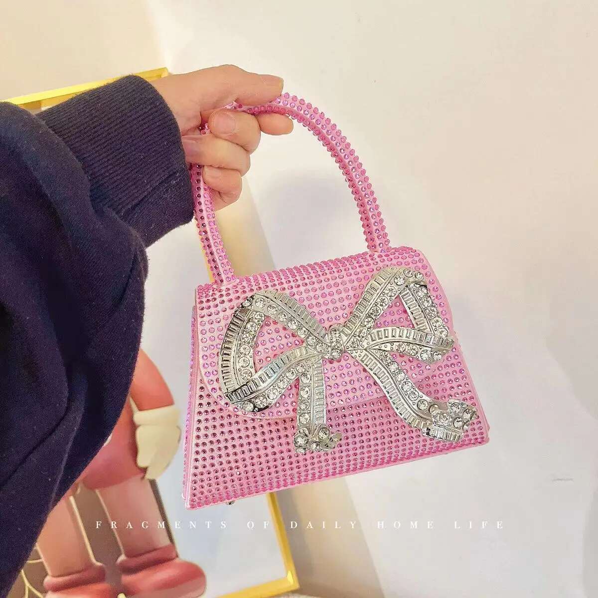 Bg Square Women's Handbag Glitter Shiny Rhies Dia Evening Wedding Party Clutch Purse Shoulder Bag