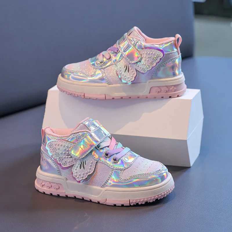 Girls Sneakers Fashion Rhinestone Butterfly Children Casual Shoes 2024 Autumn Student Running Shoes School Soft Sole Kids Shoes W250318
