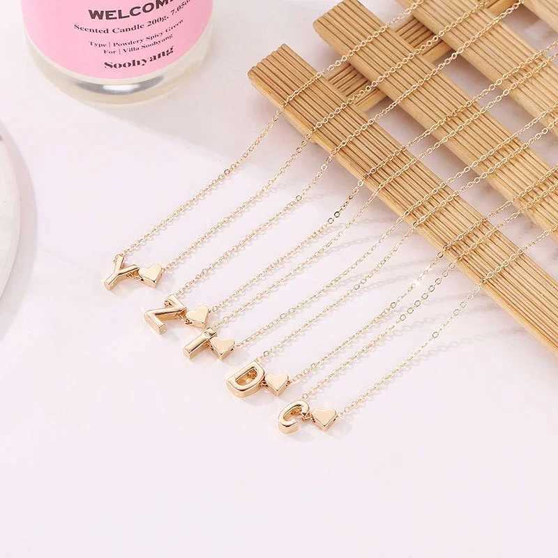 SUMEN Fashion Tiny Heart Dainty Initial Necklace Gold Silver MMS Name Necklace Women Pendant Jewelry Gift W250318