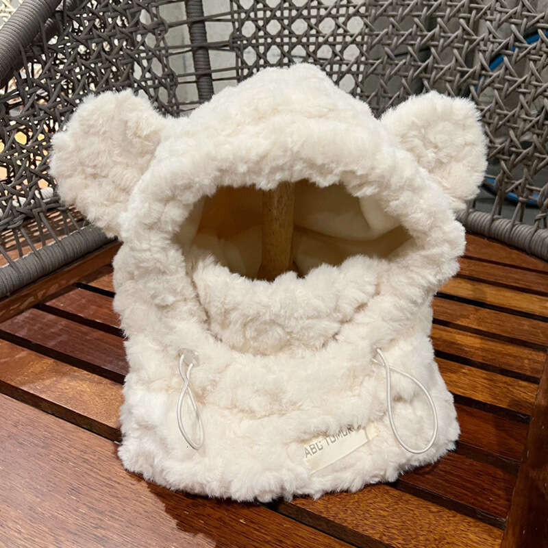 Thickened teddy bear scarf, mask, one-piece plush women's autumn winter Korean version, warm ear hat, cycg and cold protection