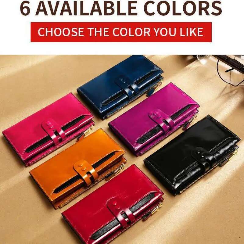 RFID Blocking Genuine Women Long Lady Brand Design Oil Wax Leather Female Wallet Coin Purse