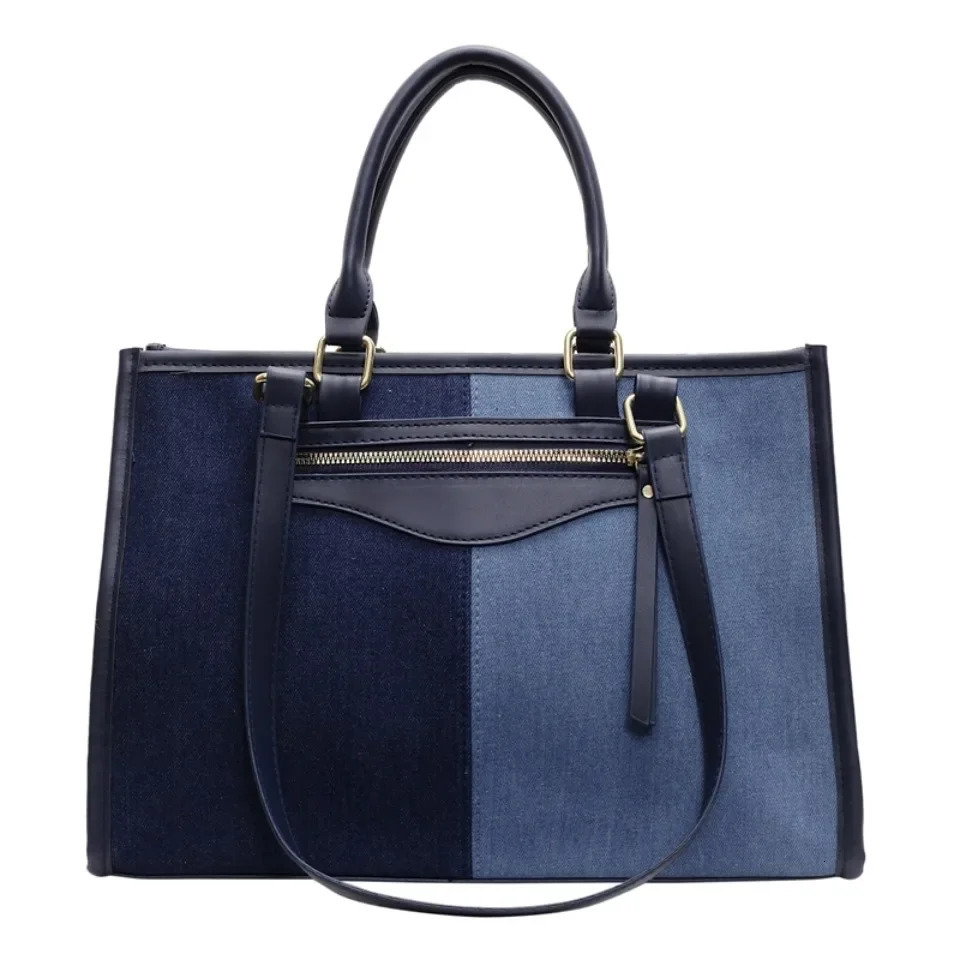 Womens large capacity handbag casual and fashionable womens spliced denim handbag designer luxury shoulder bag womens messenger bag 250317
