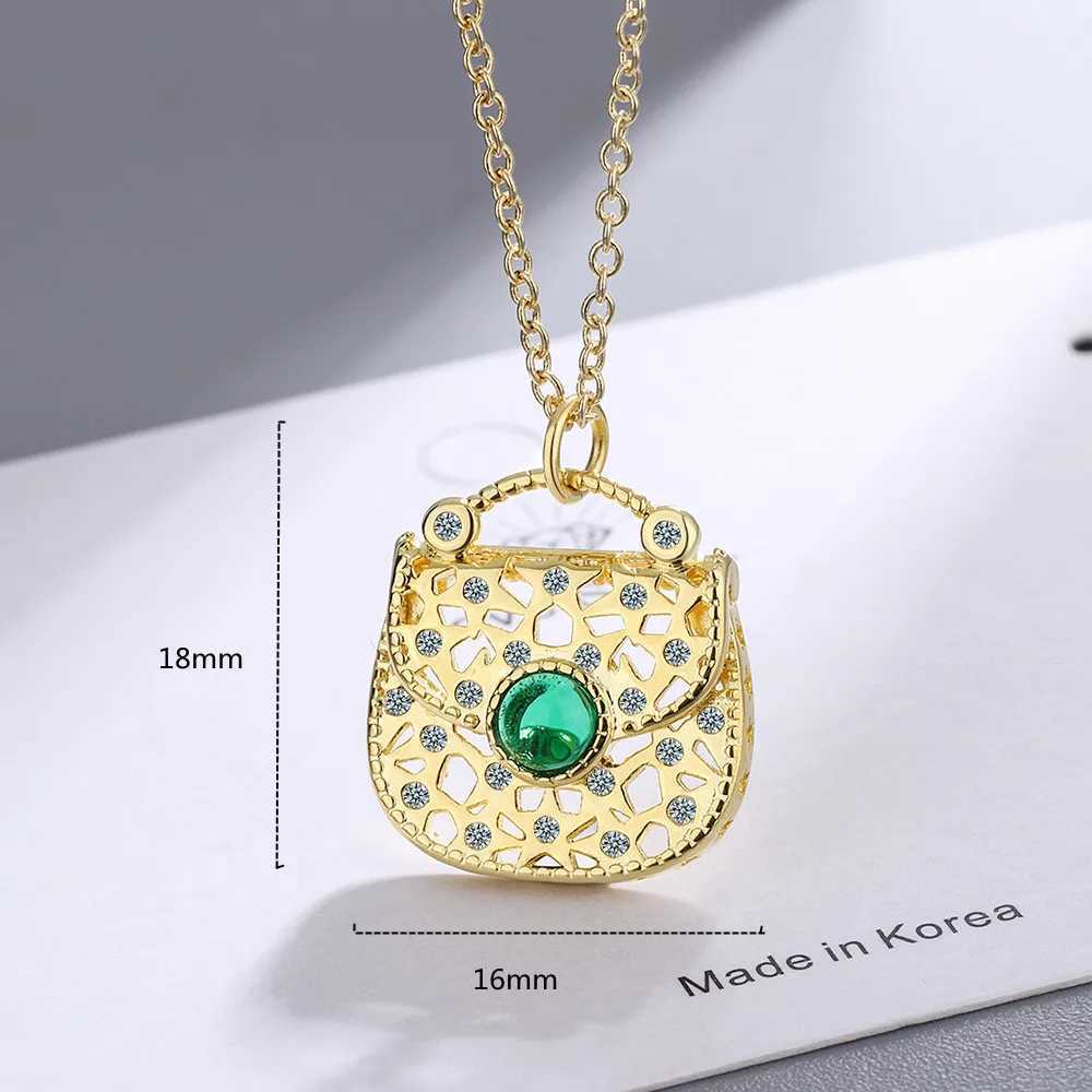 Buy 925 Sterling Silver Fashion Pendant Chain Green Crystal Necklace for Woman Golden Dainty Jewelry Chain Gift with Box W250318