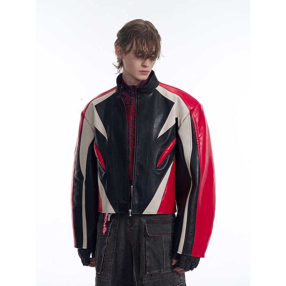 Men's spring men's jacket leather jacket, contrasting splicing, men's casual jacket, sturdy and handsome motorcycle jacket
