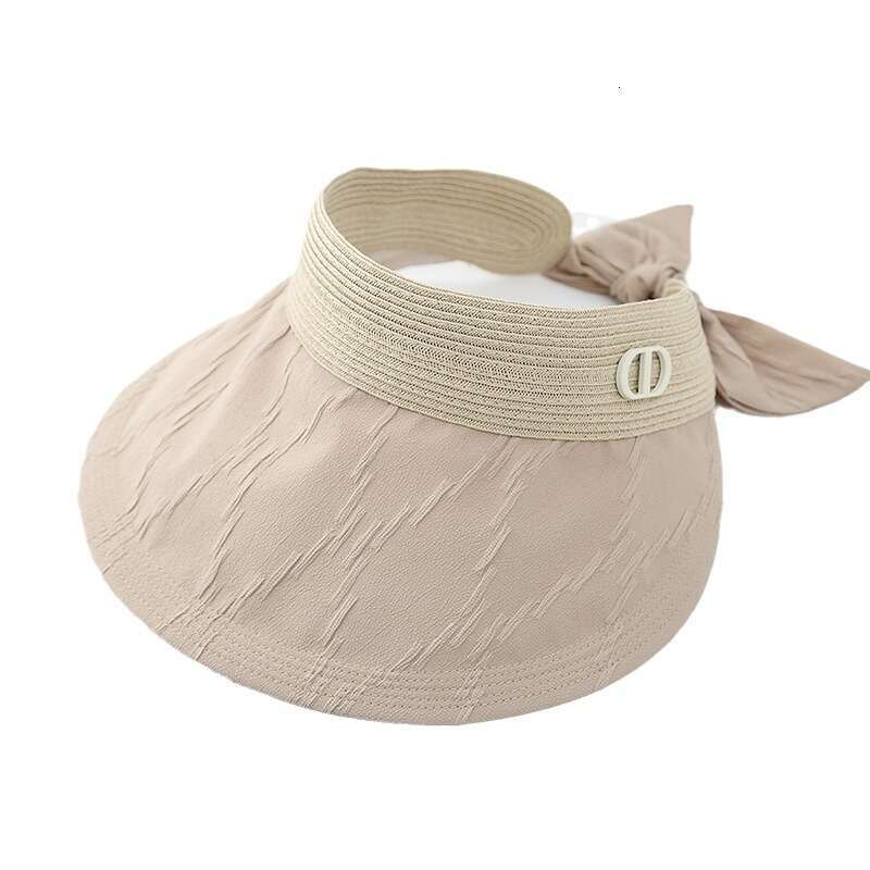 Summer new grass woven spliced empty top for women, foldable hat, sweet bow, small face, trendy sun protection hat