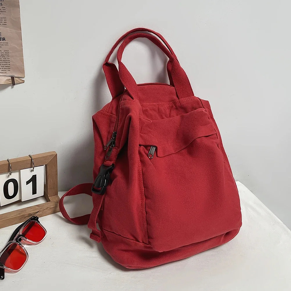 Canvas Backpack Vintage Commuting School Bag Solid Color Student Rucksack Aesthetic Hippie Y2K Backpack for Women Girls 250318