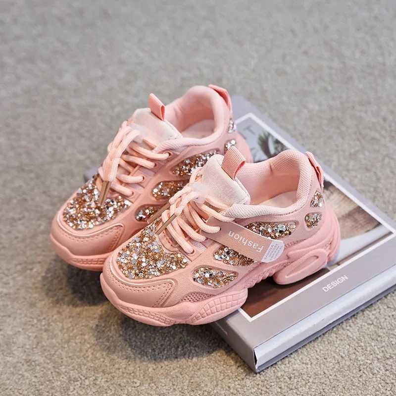 2022 Spring Fashion Womens Sports Shoes Childrens and Preschool Womens Shoes Rhinestone Sparkling Childrens Outdoor Leisure Sports White Shoes RedXJ25