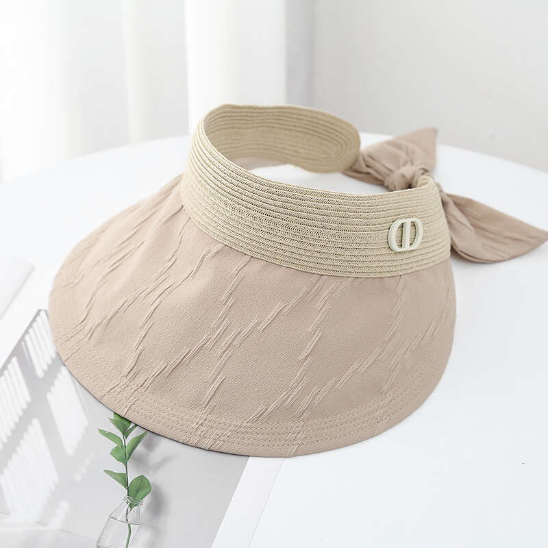 Summer new grass woven spliced empty top for women, foldable hat, sweet bow, small face, trendy sun protection hat