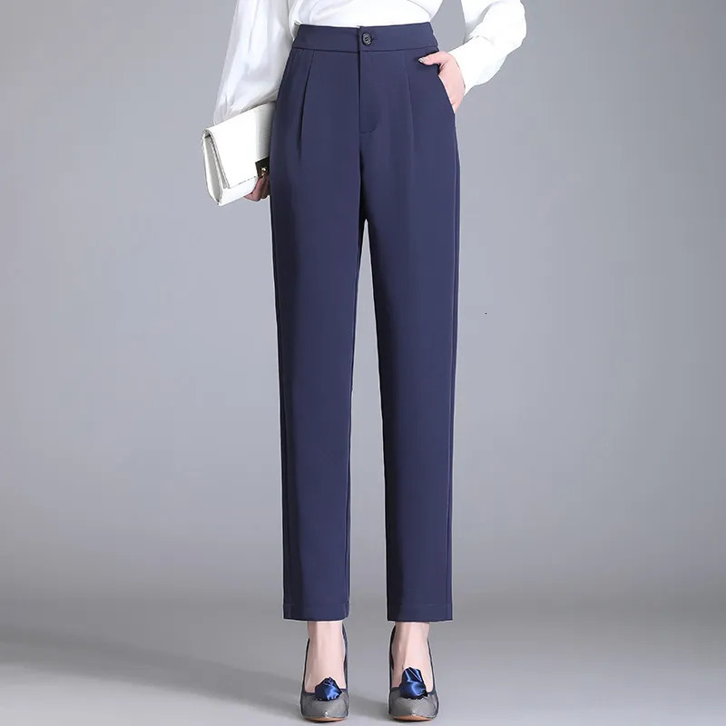 Blue high waisted narrow straight leg pants suitable for spring and autumn loose sets weight loss 250317