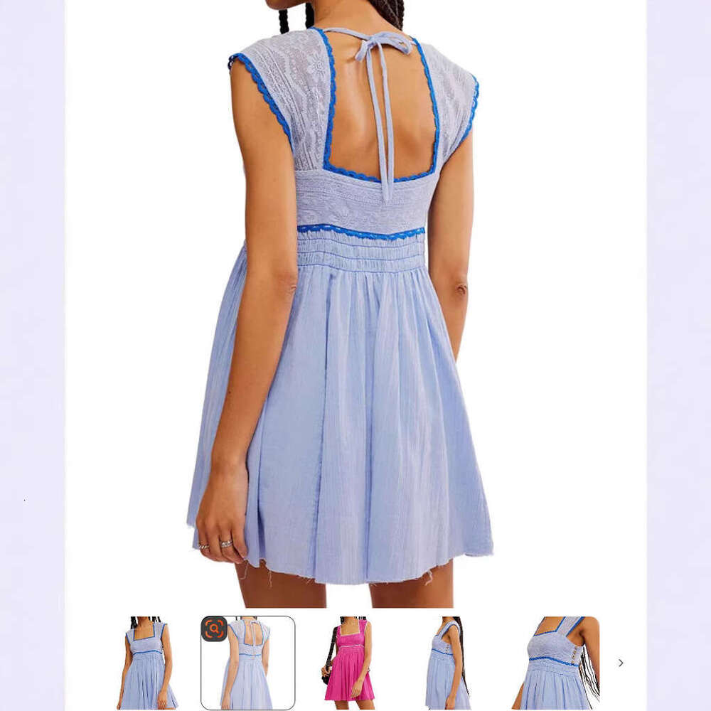 European American women's spring and summer sleeveless square neck pleated backless short mini dress 2025 new casual versatile fashion clothing