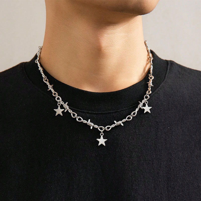 Hip Hop Thorn Patchwork Necklace Unisex All-in-one Alloy Lock Pendant Necklace Jewelry