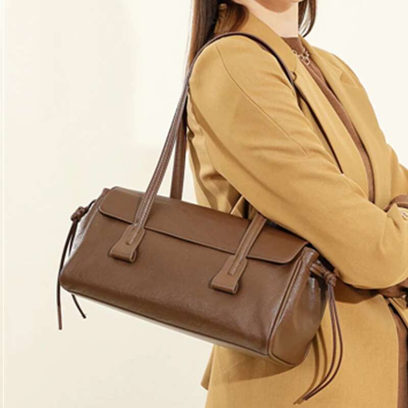 Toptrends Cowhide Genuine Leather Underarm Shoulder Bags For Women 2025 Designer Pillow Satchel Tote Work Ladies Handbags