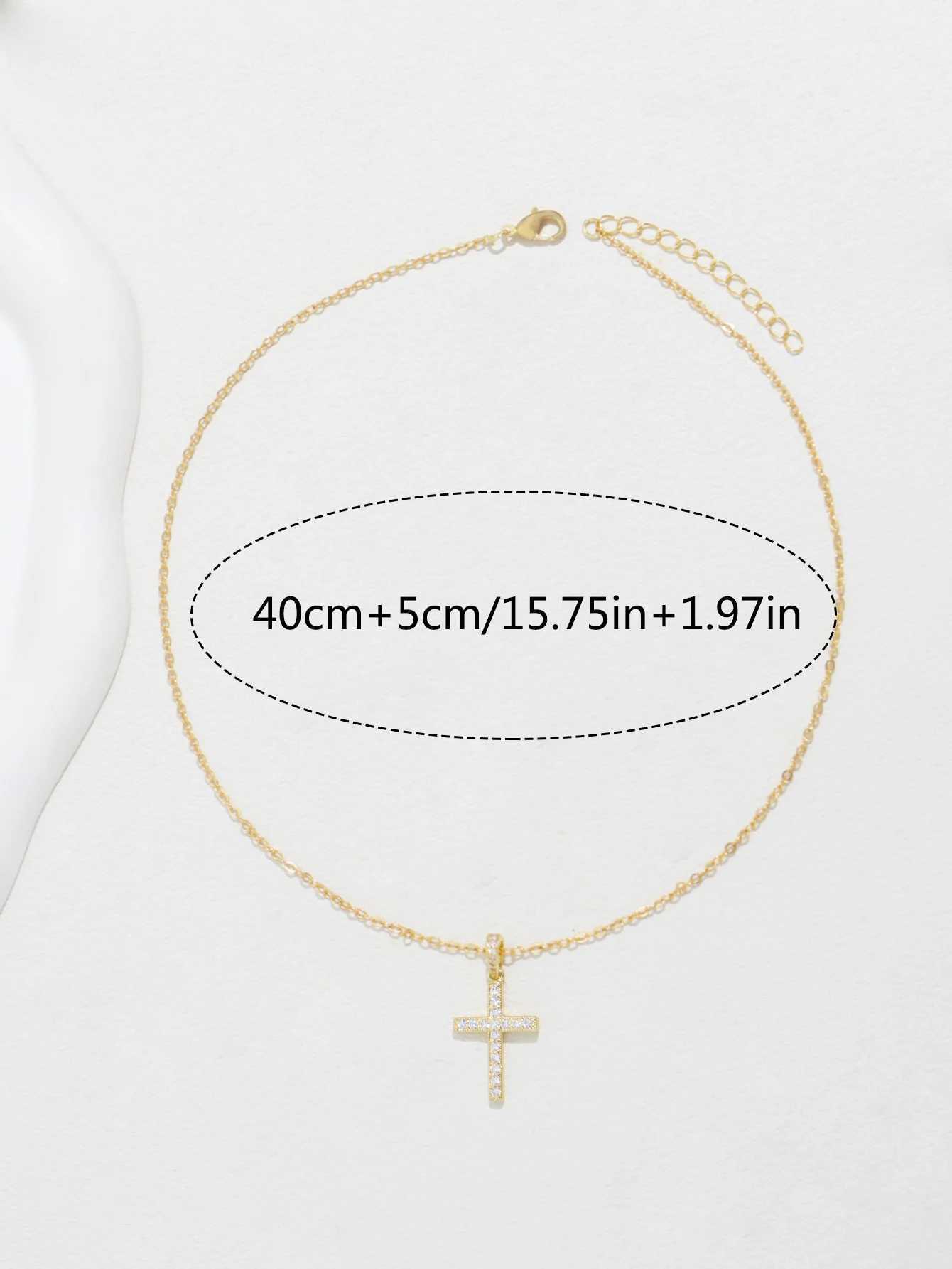 Sparkling crystal zircon cross pendant necklace suitable for women punk gold solid color thin chain necklace party jewelry birthday gift W250318