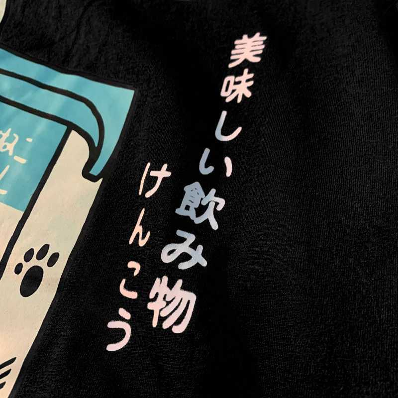 Cute Japanese cat print oversized T-shirt for women short sleeved loose casual T-shirt street clothing top pure cotton Harajuku clothingXJ250318