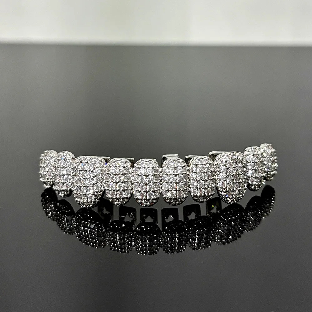 RACHELZ Gold Silver Color Full Iced Out CZ Stone Teeth Braces Hip Hop Shiny Zircon Tooth Caps For Women Men Jewelry Gift 250318