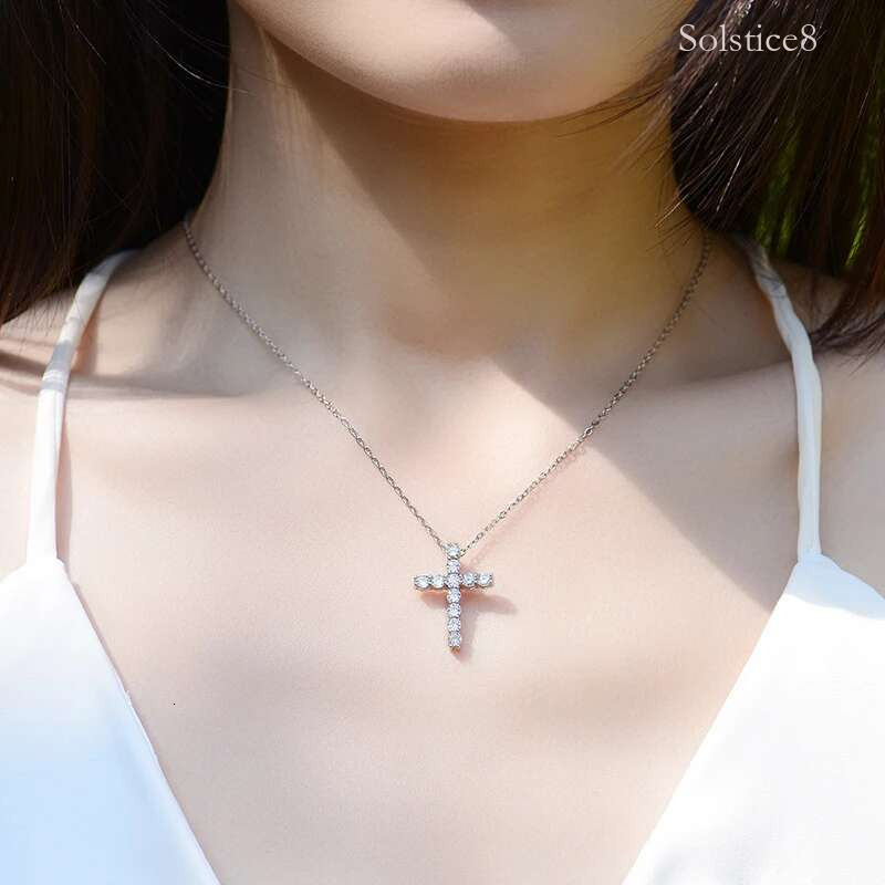 KNOBSPIN D VVS1 Moissanite Cross Pendant Necklace Original s Sliver Box Chain Plated White Gold Fine Necklaces for Women